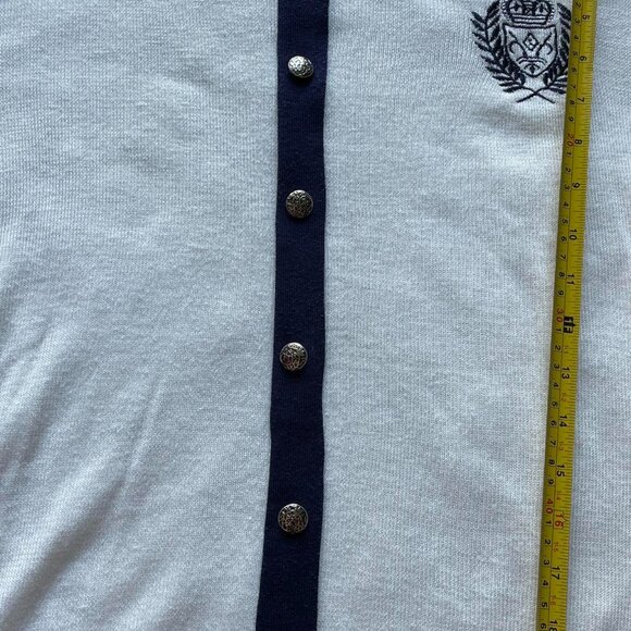 Vintage 80s Andrea Gayle Cardigan Sweater Women Small Blue Embroidered Crest - Picture 7 of 7
